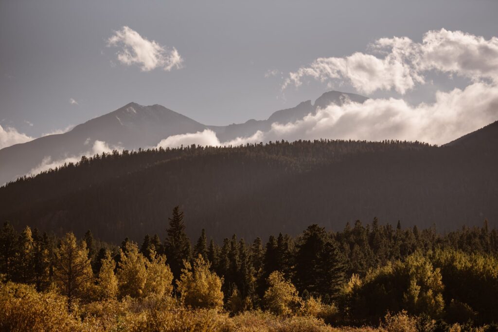 View of Longs Peak from Lily Lake wedding site in Rocky Mountain National Park