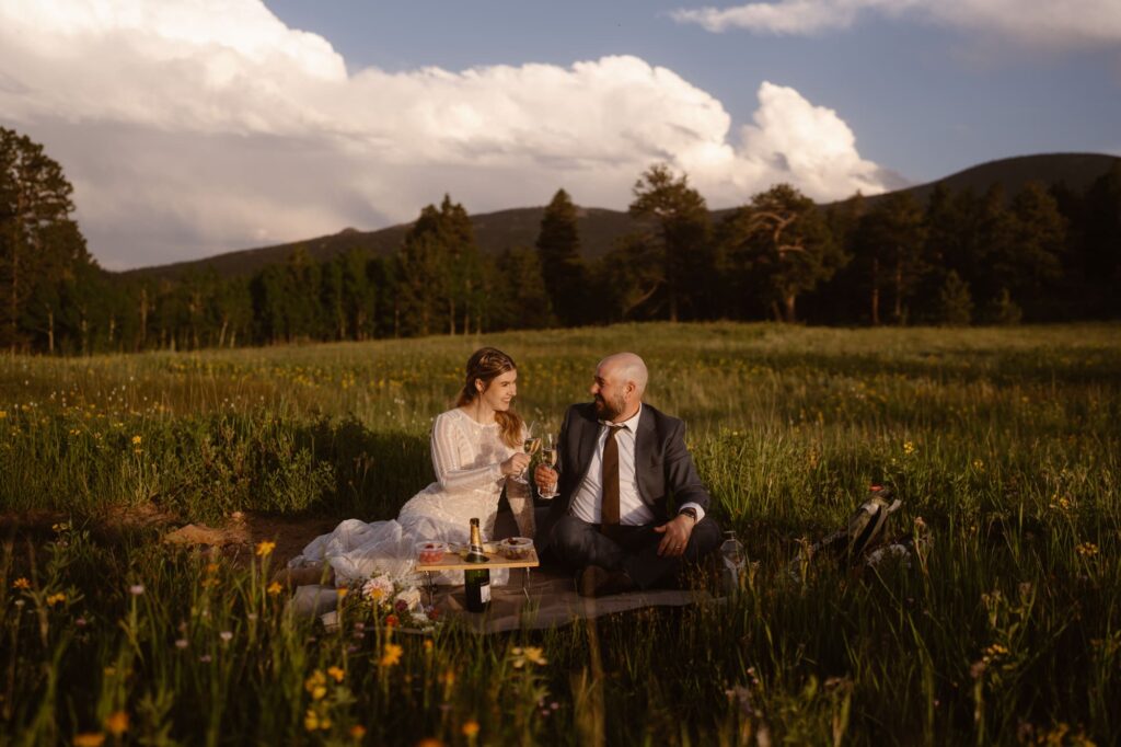 couple toasting at their elopement 