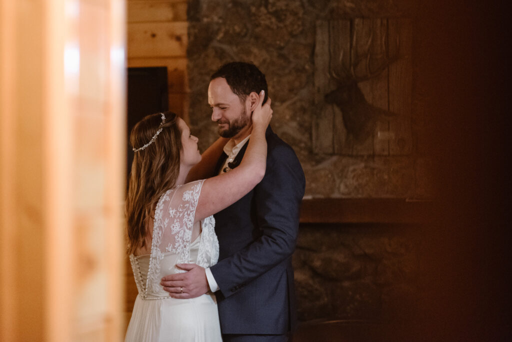 Couples first dance in a cozy cabin