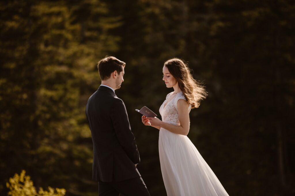 Couple exchanging elopement vows