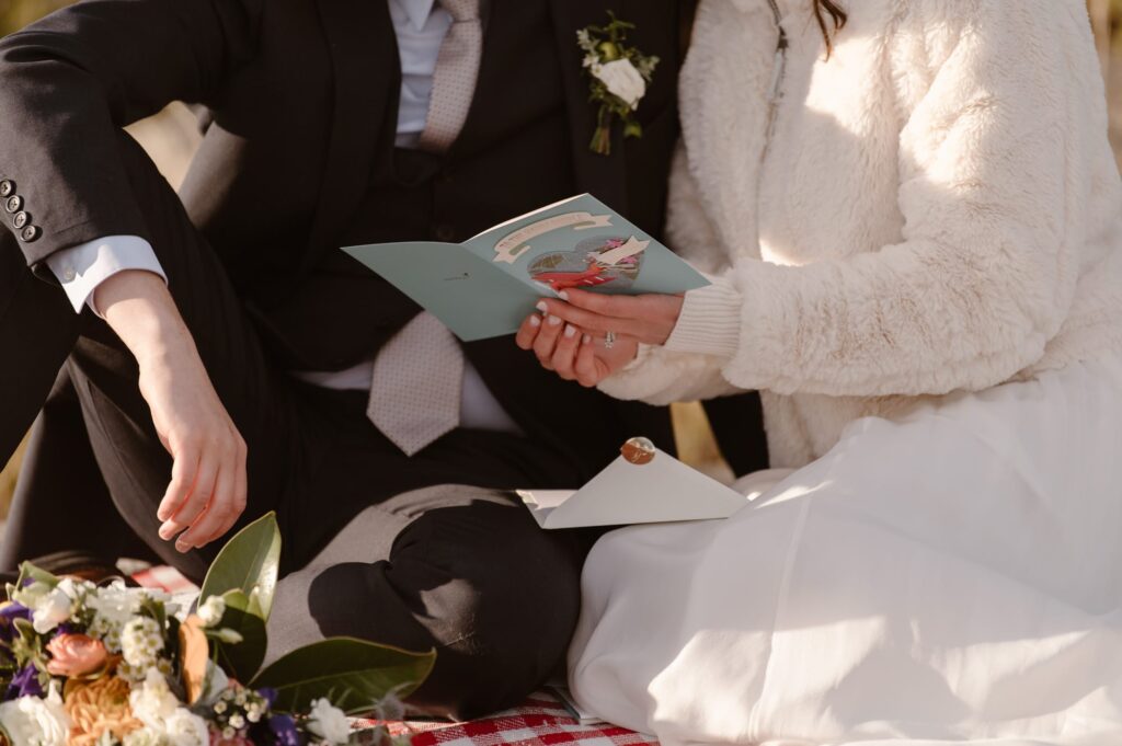 Close up of wedding day card from family