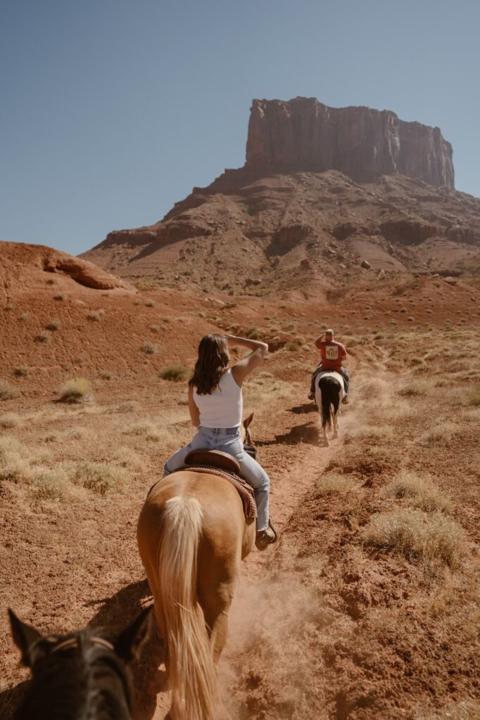 Elopement day horseback riding break at Sorrel River Ranch