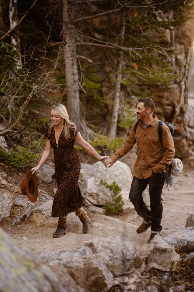 Couple hiking in the Rocky Mountains