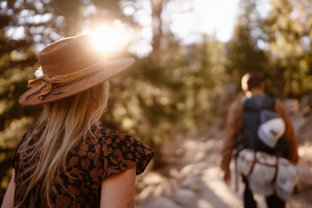 Detail photo of a wide brimmed hat and sun flare