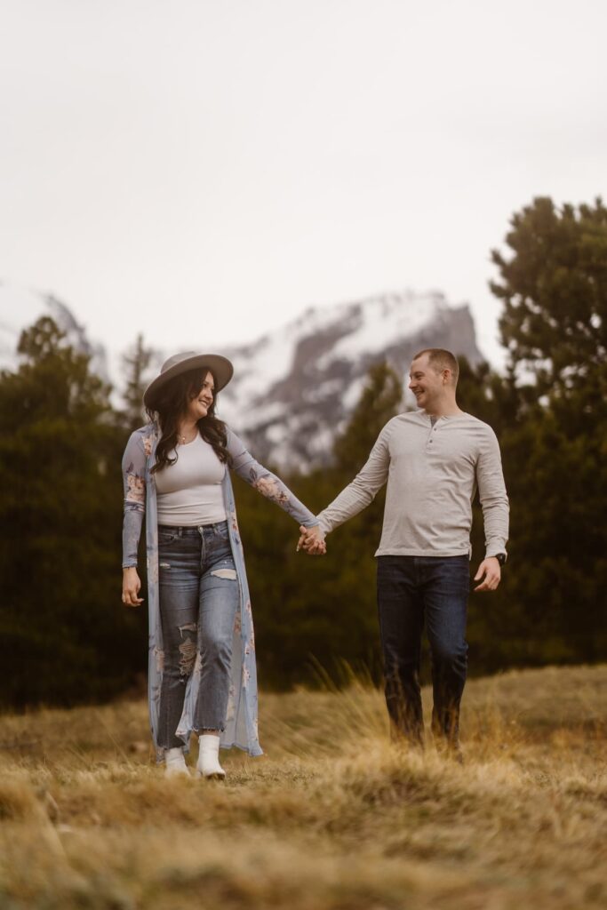 Couple walking in the mountains