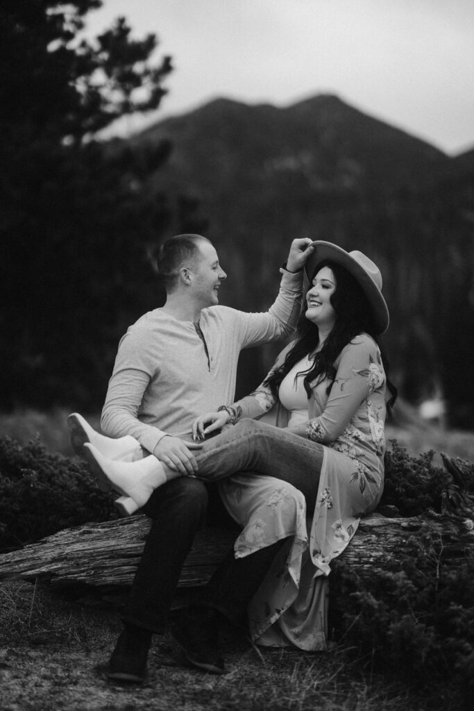 Playful Colorado engagement photos in the mountains