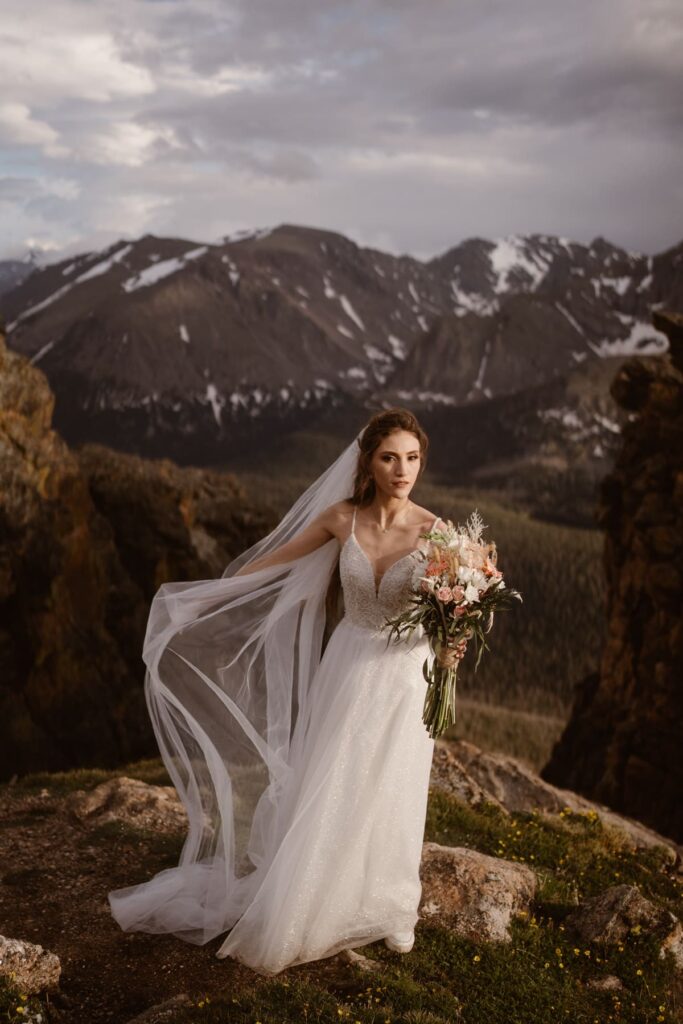Bride in Rocky Mountain National Park wedding venue