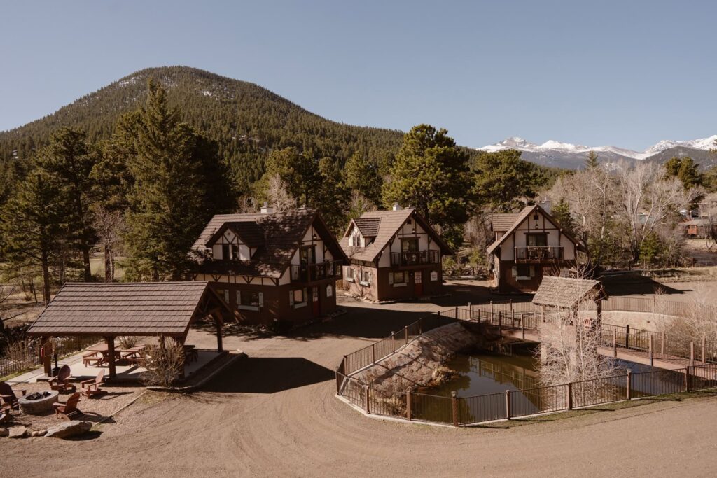 View of lodging with mountains in the distance