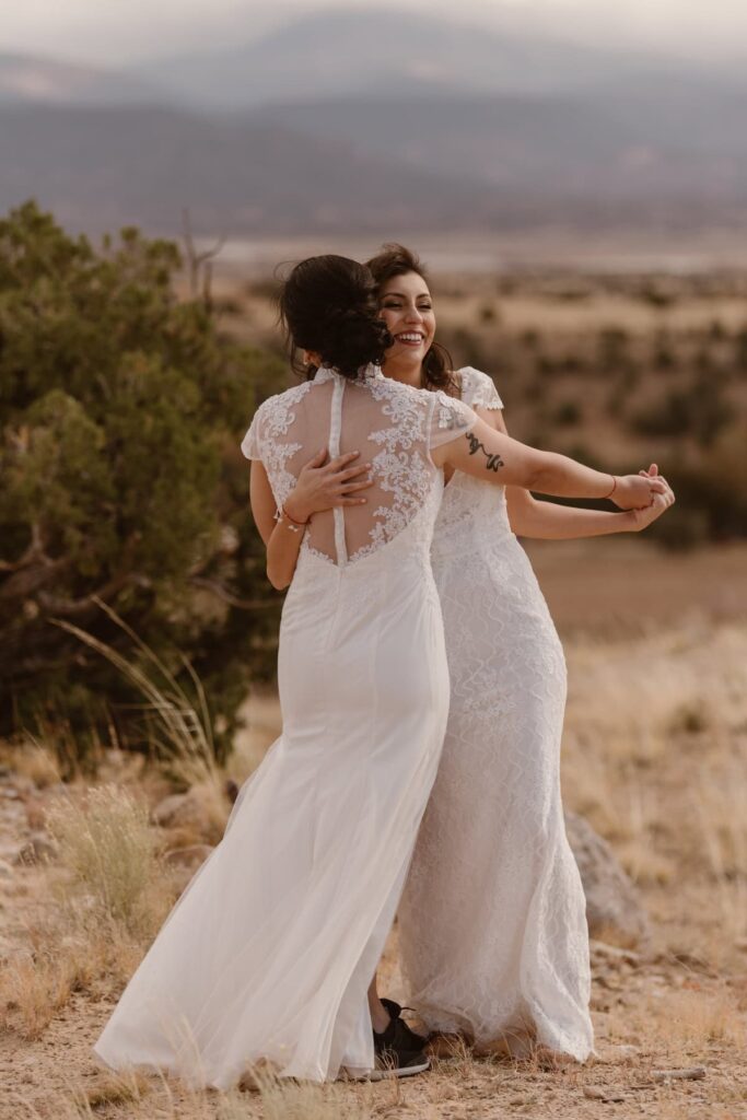 Couple sharing a first dance on their desert wedding day