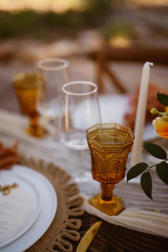 Antique glassware for intimate wedding picnic