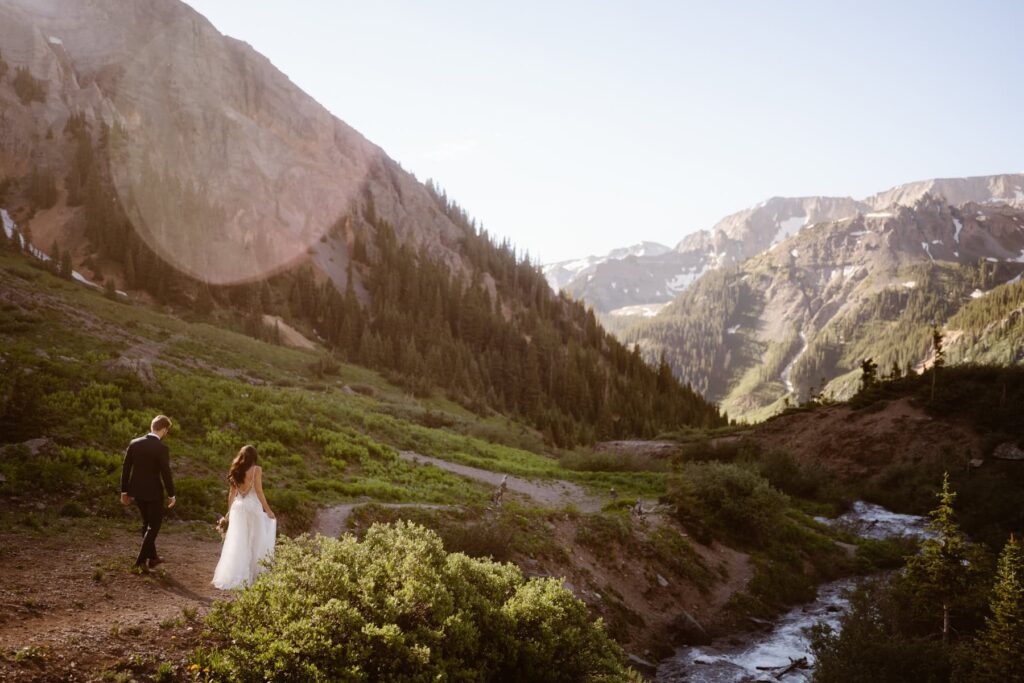 Romantic wedding portraits in the mountains during small destination wedding