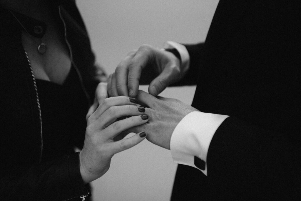 Close up of hands during a wedding ceremony in Colorado