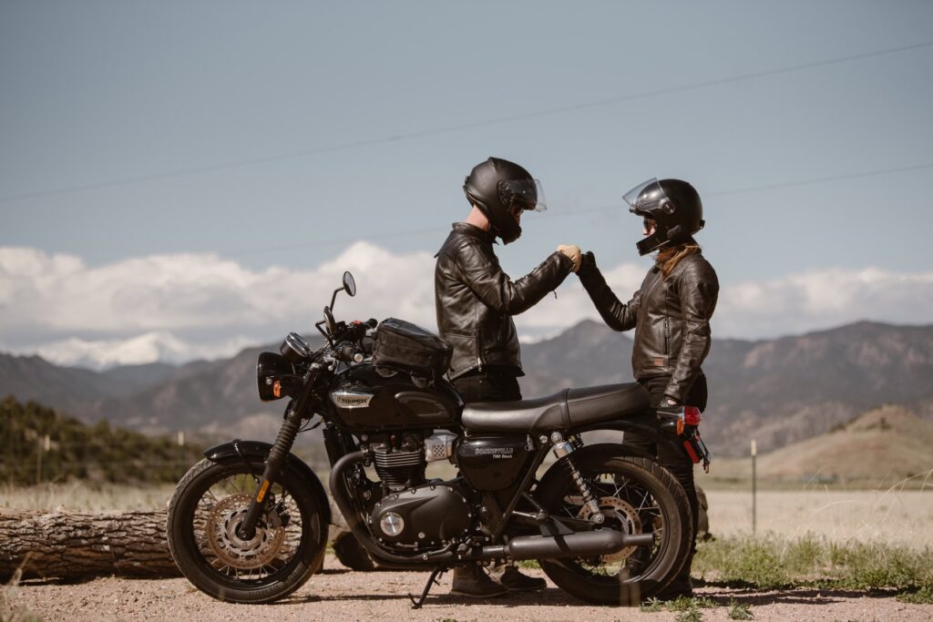 Couple takes wedding photos with their Triumph motorbike