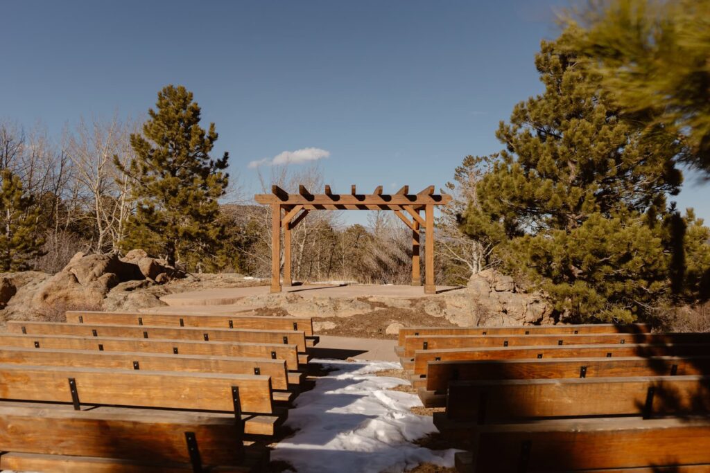 Wide view of the wedding pergola in Estes Park