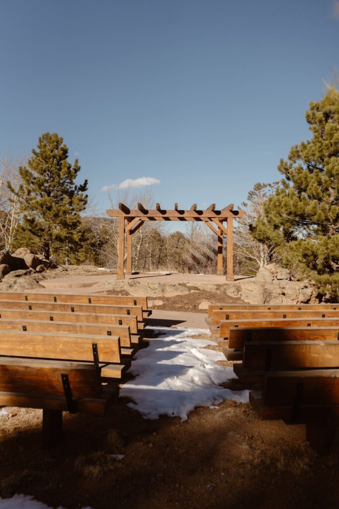 The wedding pergola, a ceremony site at Taharaa in Estes Park