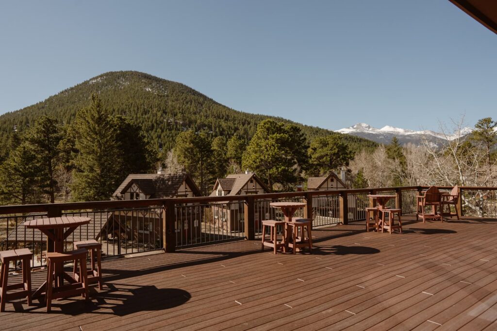 Deck view from The Landing at Estes Park where cocktail hour and wedding receptions are held