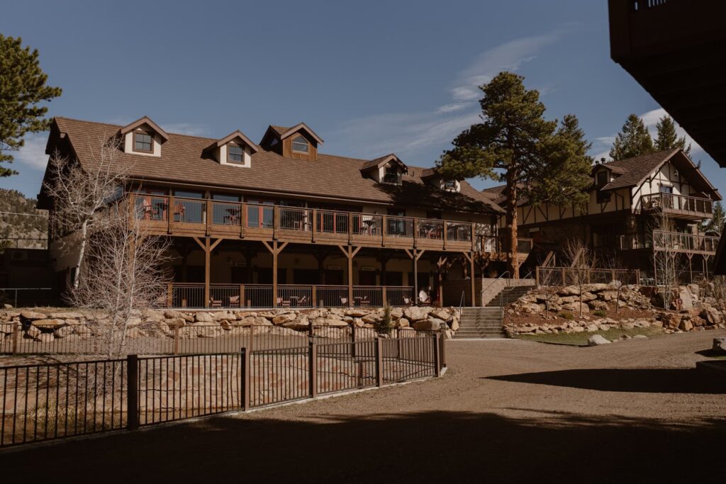 The building for lodging and wedding receptions at The Landing at Estes Park