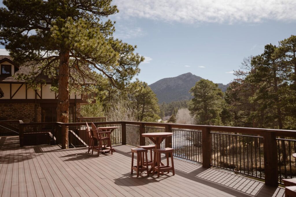 The Landing at Estes Park outdoor deck with mountain views