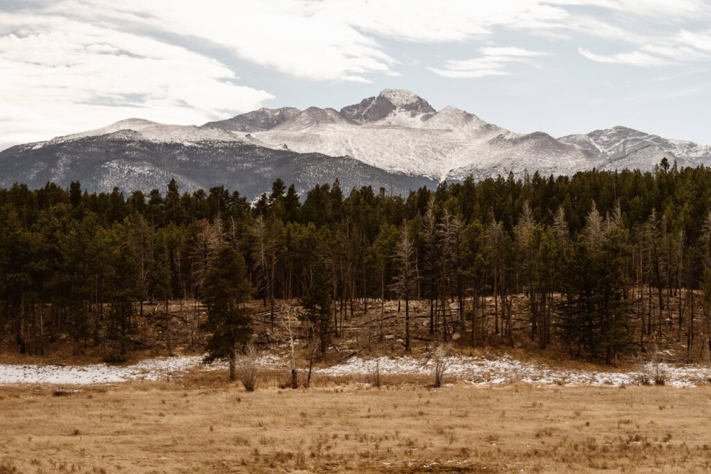 View of Upper Beaver Meadow and Longs Peak in October in RMNP