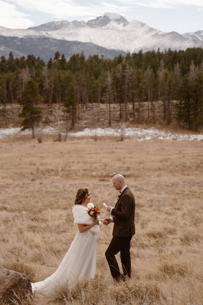 Couple getting married at Upper Beaver Meadow in Rocky Mountain National Park