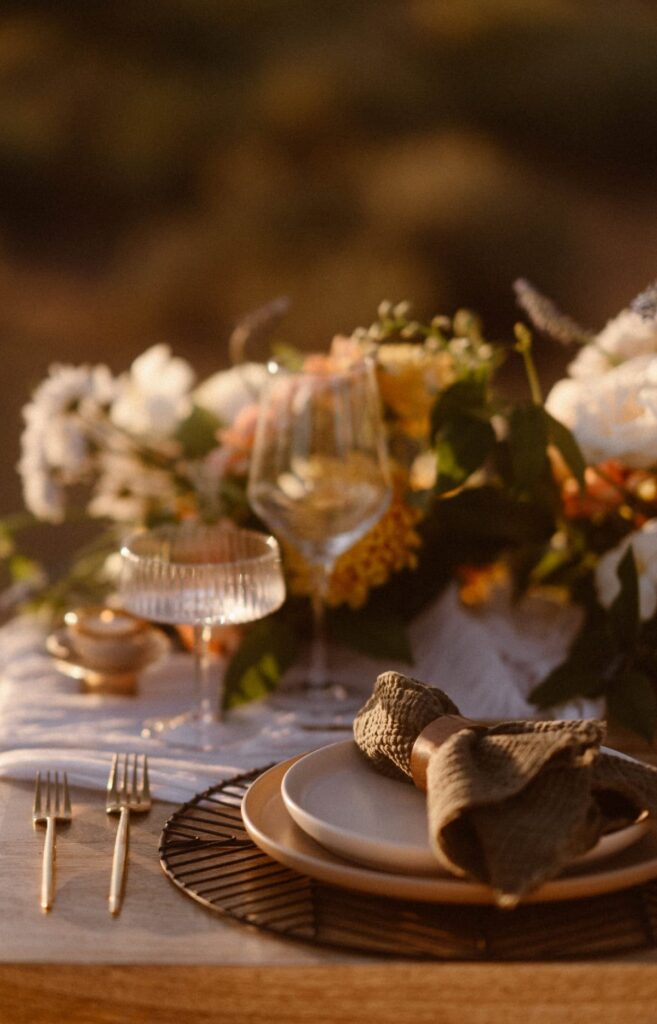 Romantic elopement dining table set up outdoors