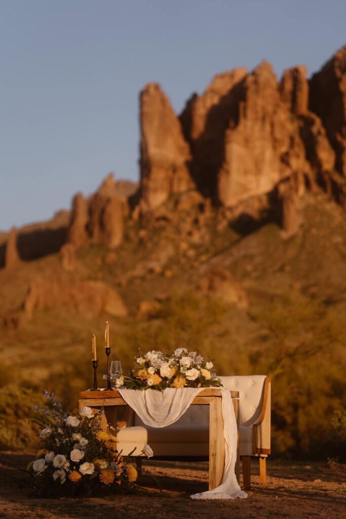 Outdoor elopement celebration with intimate dining table