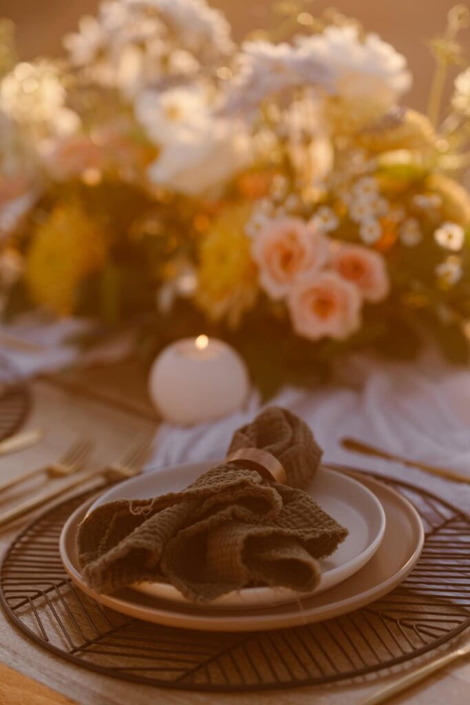 Romantic elopement celebration with dining table