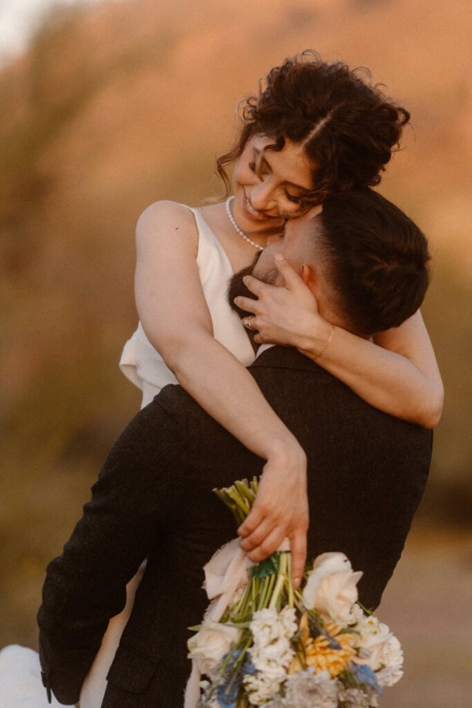 Couple dancing at Lost Dutchman State Park wedding