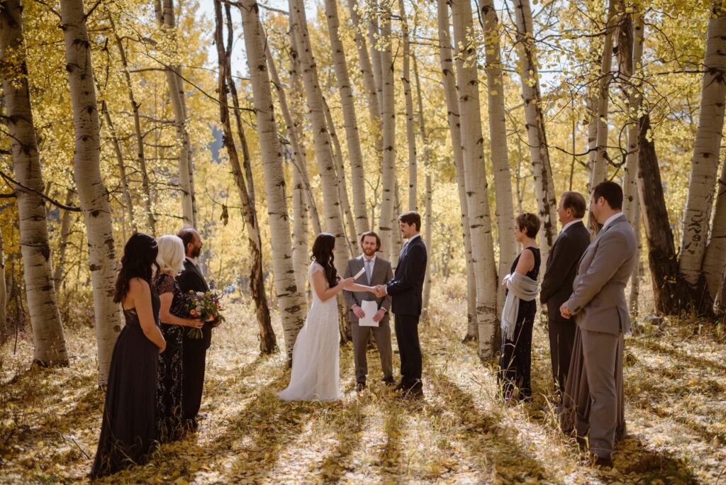 Romantic wedding ceremony in the forest near Crested Butte, Colorado