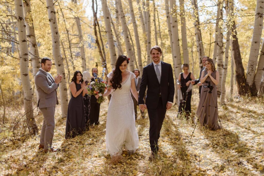 Couple just married in the forest