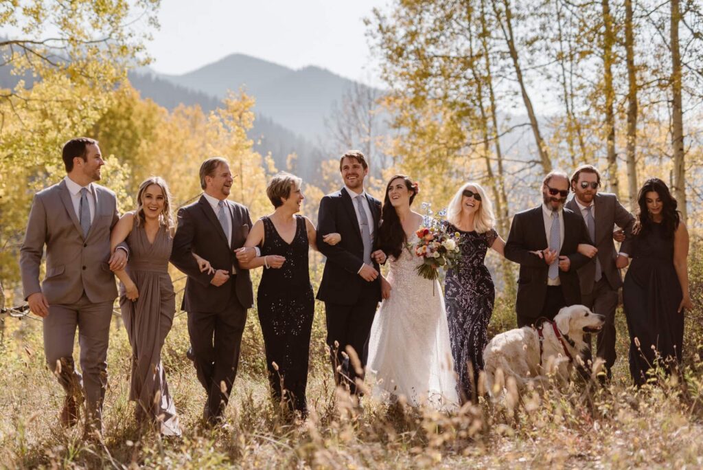 Intimate wedding ceremony portrait of family in Crested Butte