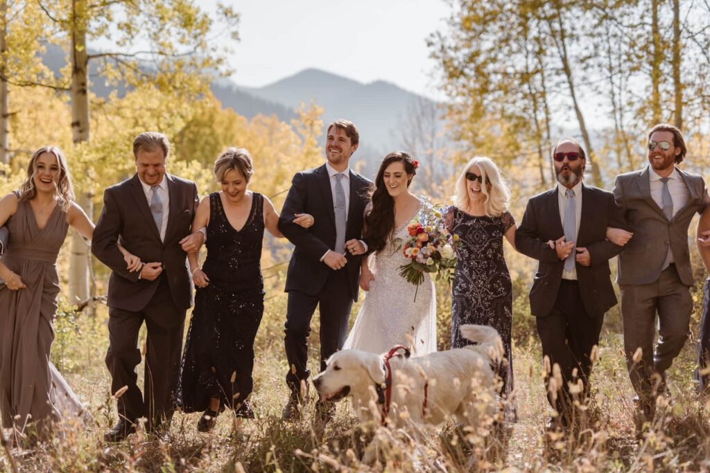 Intimate wedding ceremony portrait of family in Crested Butte