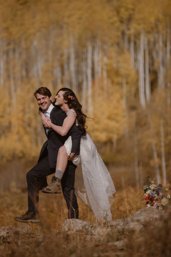 Silly bride and groom photos during their Crested Butte wedding