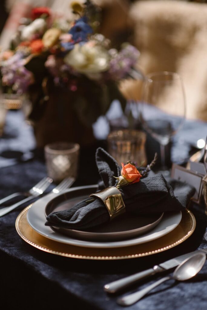 Linen napkins under the sun for outdoor wedding reception at Sopris House 