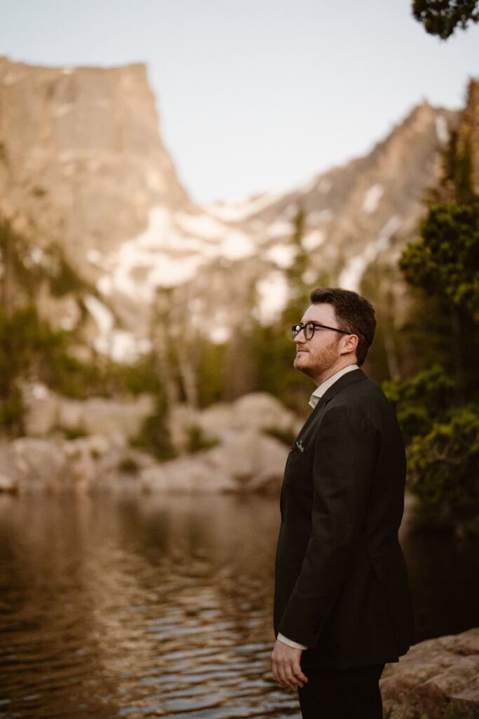 Groom at Dream Lake in RMNP