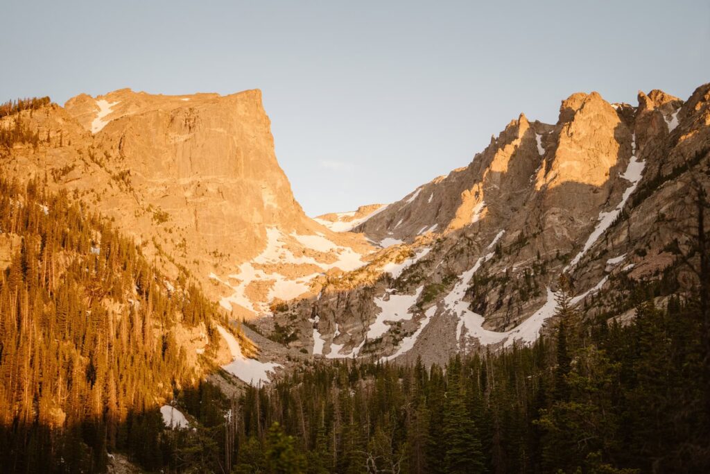 Sunrise view at Dream Lake in Rocky Mountain National Park