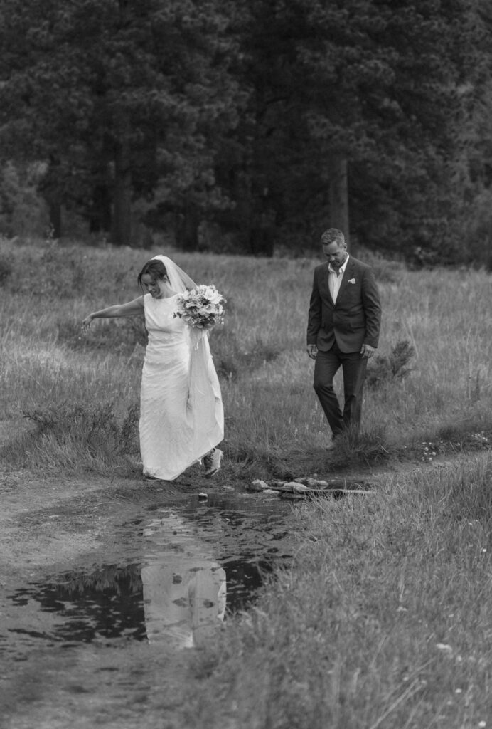 Walking down the aisle at an Estes Park micro wedding