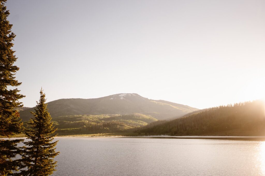 View of Pearl Lake at sunrise near Steamboat Springs, Colorado