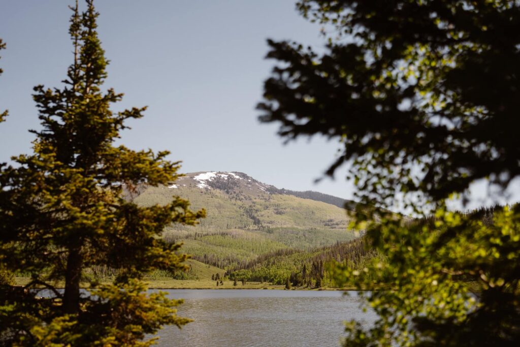 View of mountains at Pearl Lake in Colorado