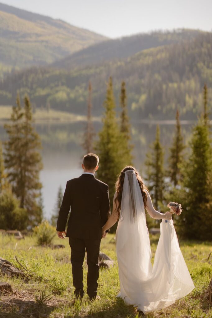 Bridal photos at Pearl Lake in Steamboat Springs, Colorado