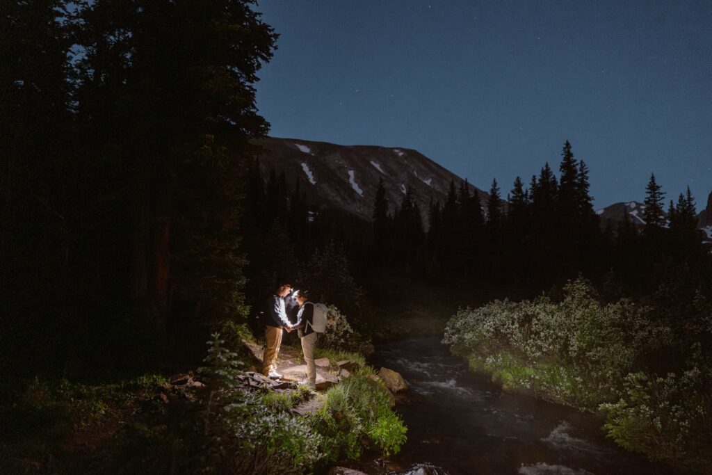 View of trail on the way to Lake Isabelle before sunrise