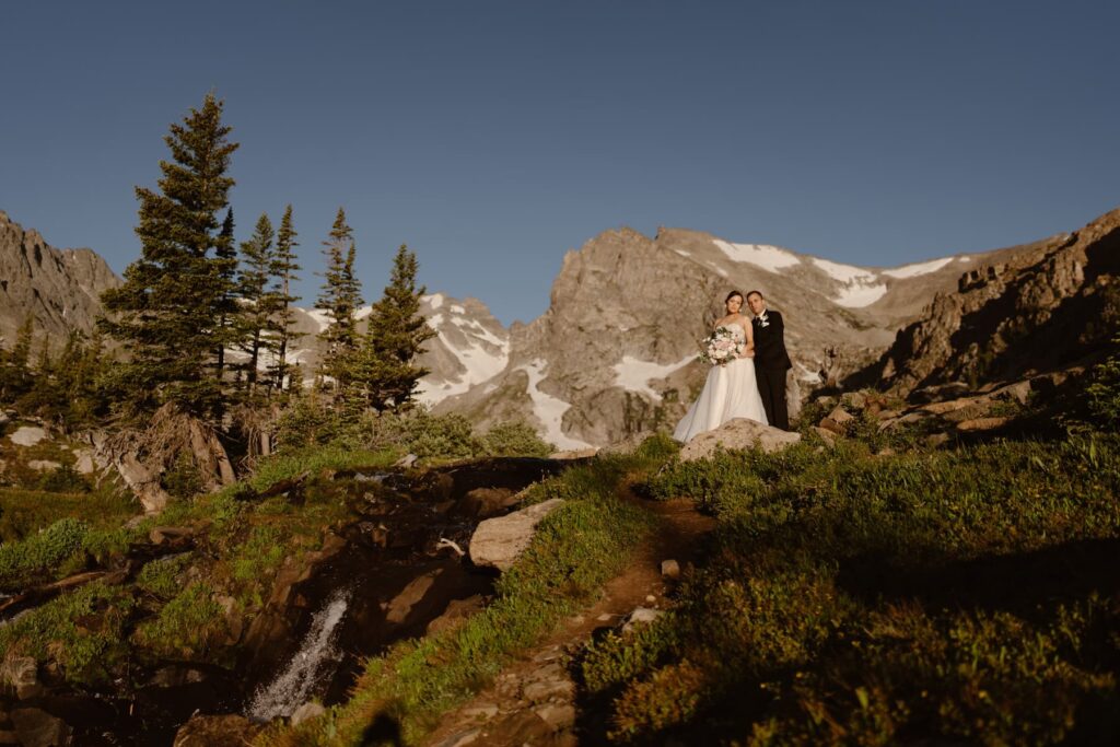 Bride and groom photos at Lake Isabelle