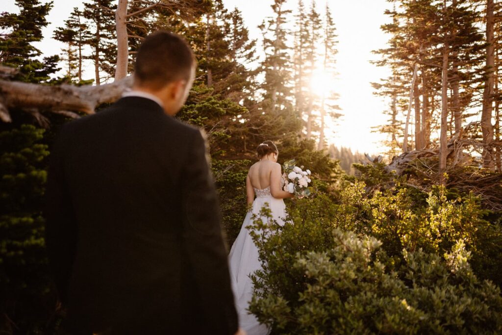 Bride and groom heading toward ceremony