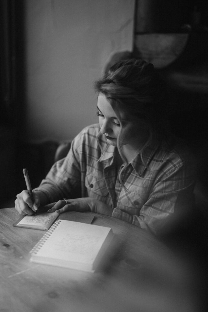 Bride writing her wedding vows