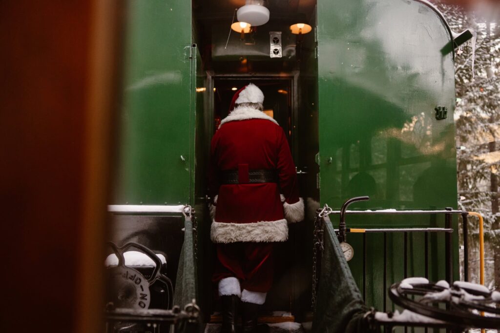 Santa on the Georgetown Loop train in the winter