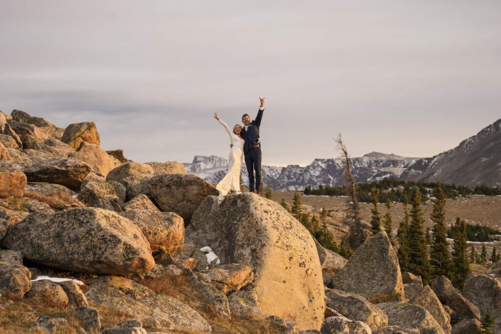 Bride and groom photos in the mountains