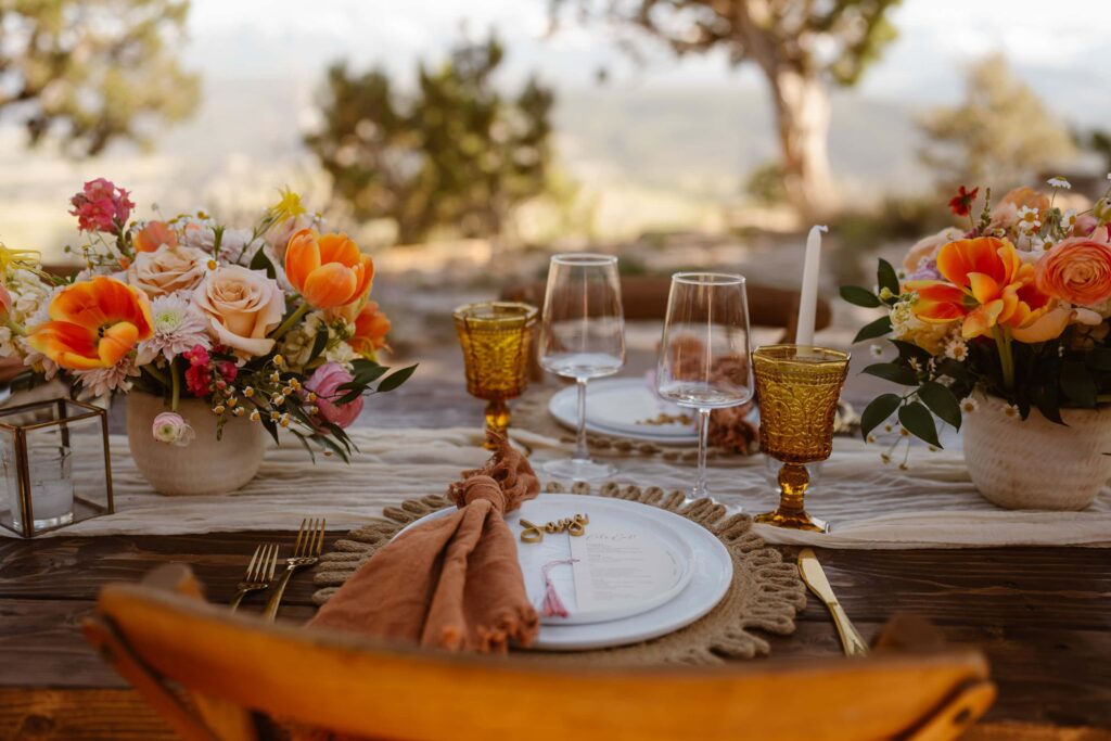 Outdoor summer reception styled by elopement planner