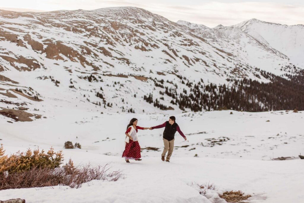 Winter engagement photos in Colorado mountains