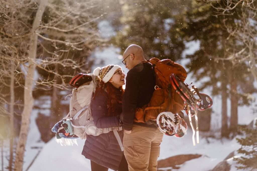 Snowy winter engagement photos