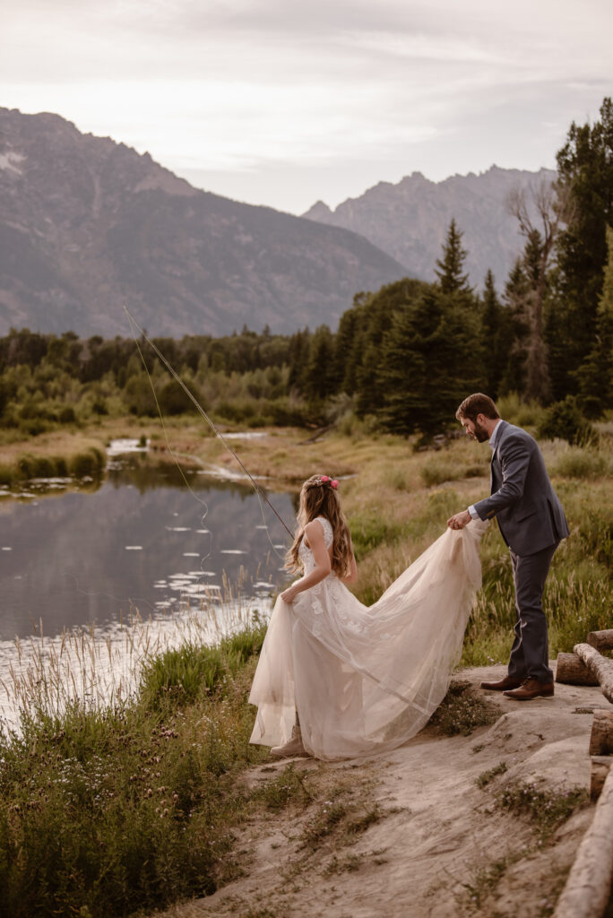 Grand Teton elopement with fly fishing